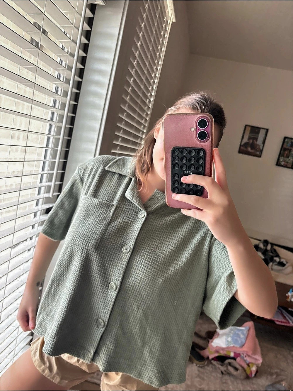 Fabletics Island Terry Boxy Button Up Green Small